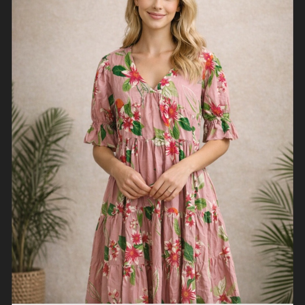 Bombay Presley  Pink and Green Floral cotton dress